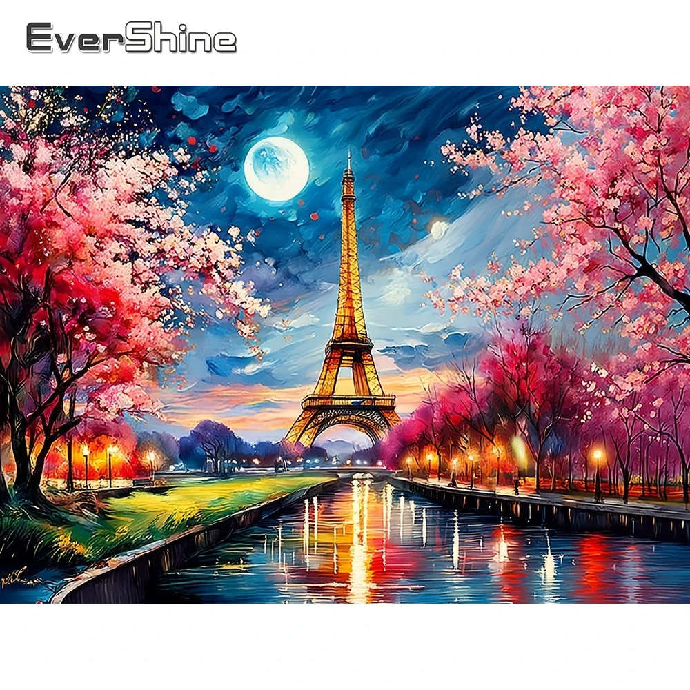 EverShine Neuerscheinung Diamant-Malerei Landschaft Strass-Stickerei Turm Voll-Besatz Mosaik Kirschblüte 5D Wandkunst