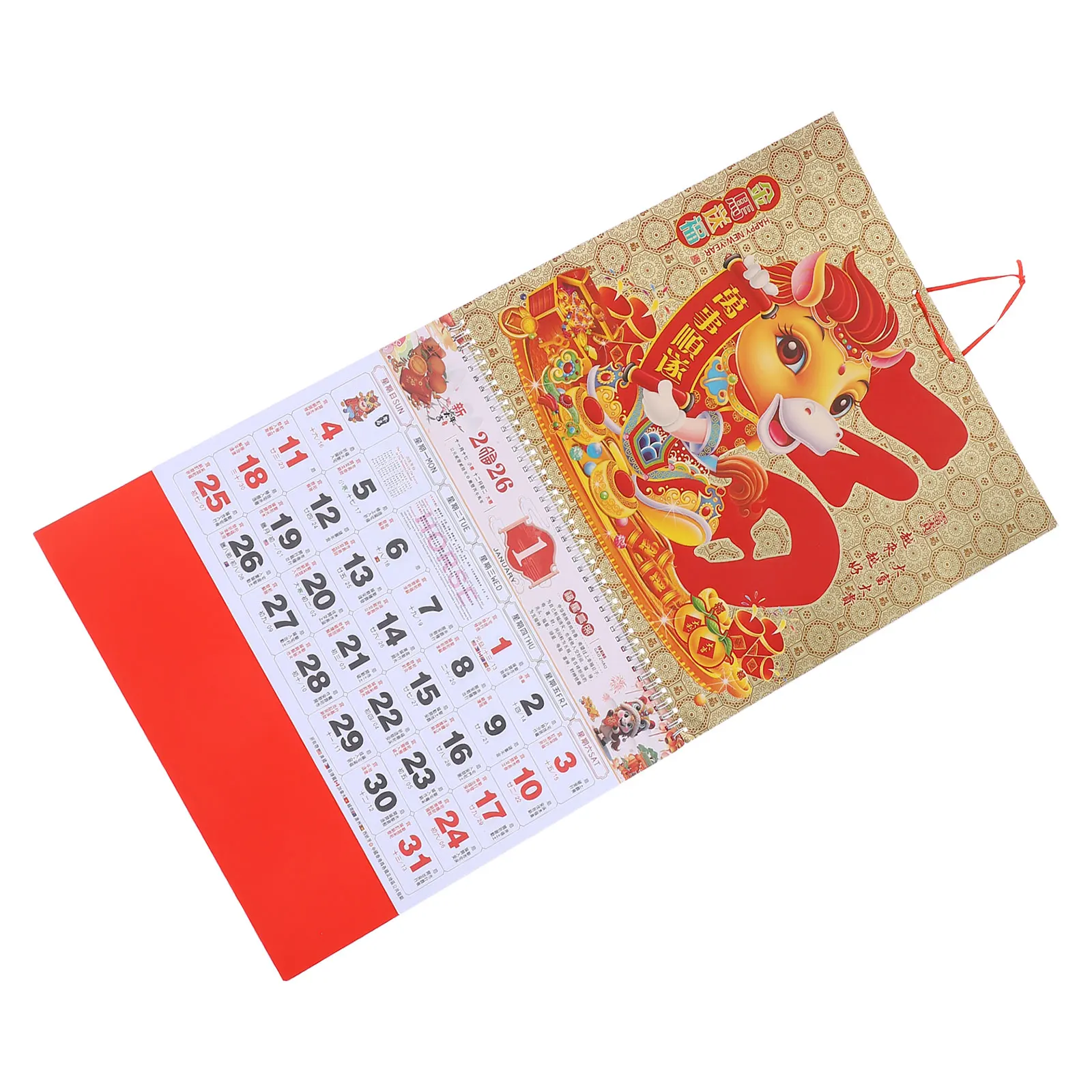 

Calendar Chinese New Year Wall Calendars Lunar Zodiac Hanging Monthly Paper Ornaments Red Theme Prosperity
