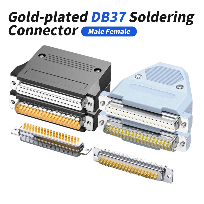 DB37 Solid Needle Connector Gold-plated 37 Pin Male Female Solder Wire Plug 2 Row DB37 core Soldering Temrinal with Shell