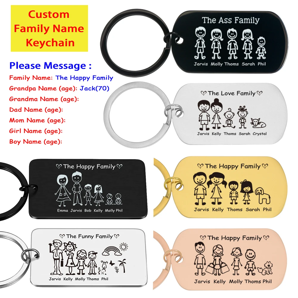 

Custom Family Member Name Keychain Engraving Stainless Steel Personalized Families Member Keyring Key Chain Ring Holder Gifts