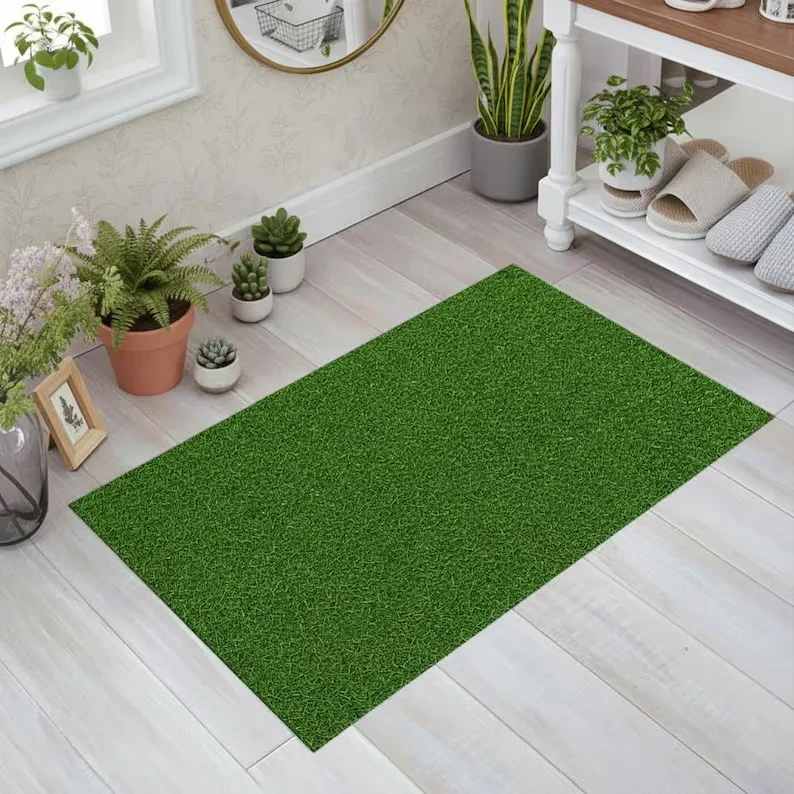 Realistic Grass Texture Rug Fresh Green Lawn Carpet for Home Patio & Kids’ Rooms