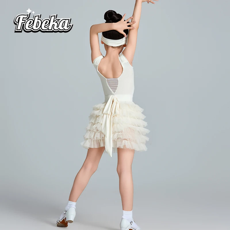 

Customized 2Pcs Latin Dance Skirt Girls' Practice Dress Performance Clothing Cowboy Samba Bullfighting Rumba Dance Tutu Dress