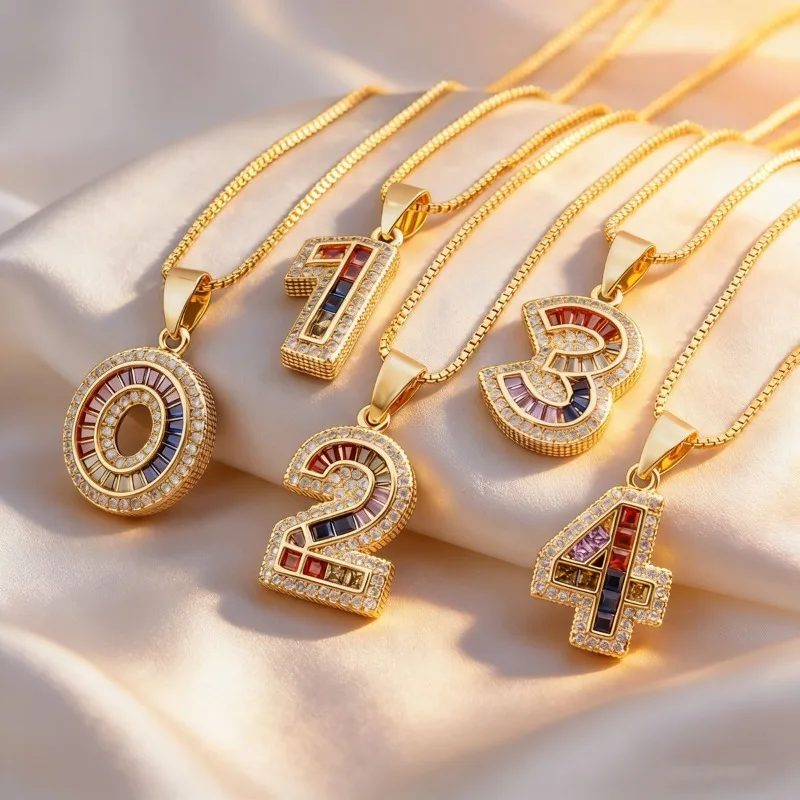 European and American cross-border 0-9 hip-hop diamond-set 0-9 digital pendant copper-set zirconium creative foreign