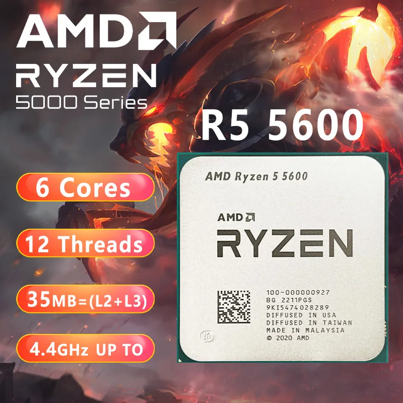 

NEW AMD Ryzen 5 5600 R5 5600 3.5 GHz 6-Core 12-Thread CPU Processor 7NM L3=32M 100-000000927 Socket AM4 No Fan
