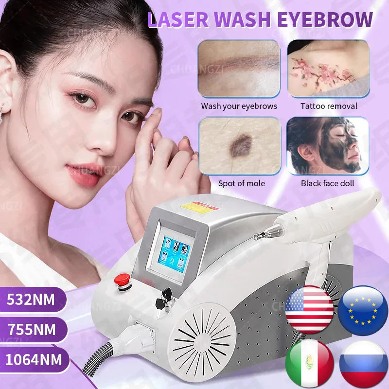 Eyebrow Pigment acne Freckle Remove Device Portable wrinkle Removal Skin rejuve Machine With Red Pointer 1064 532 1320nm