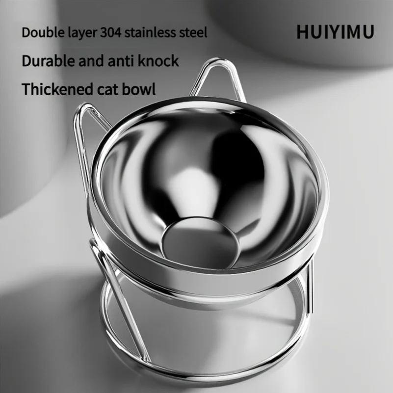 Stainless Steel Pet Bowl Rice Food Drinking Snack Oblique Mouth Bowl Protect Cervical Spine Suitable for Cats Dogs Other Animals
