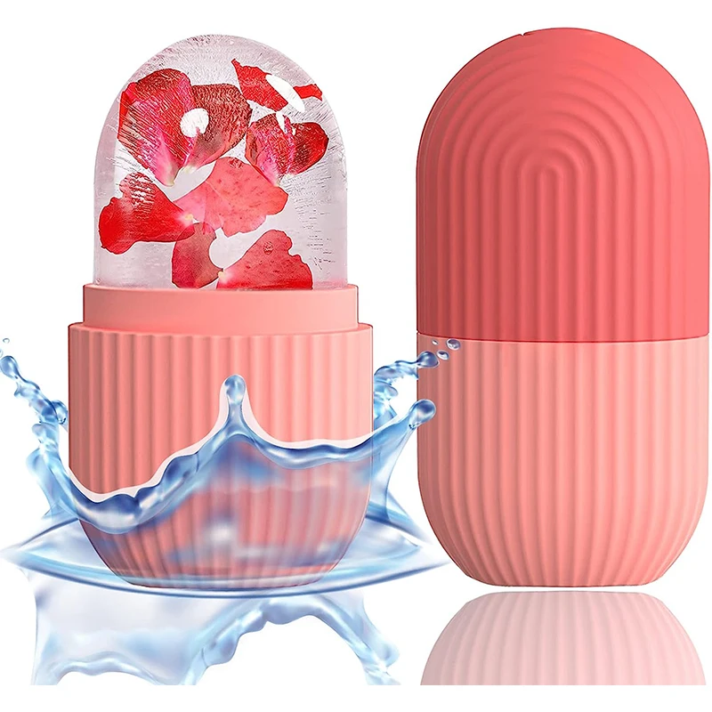 Facial Ice Cube Mold Silicone Freezing Beauty Swelling Face Massager Moisturizing Washable Oven Icing Mould Pink