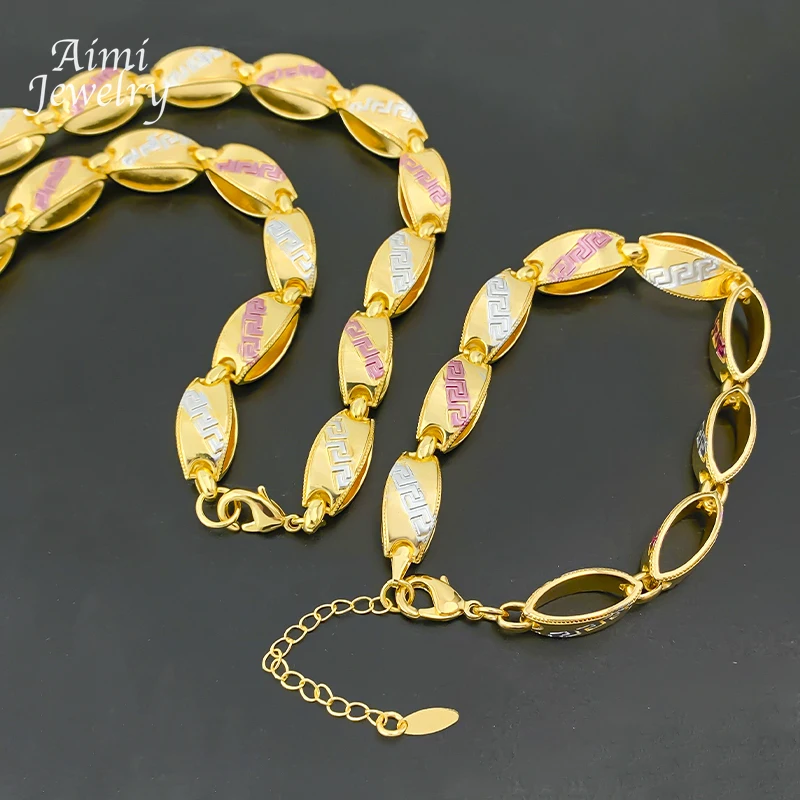 Ensemble de bijoux plaqués or 18 carats, trois tons, deux tailles, Hip Hop, longue chaîne, ras du cou doré, collier, Bracelet, ensembles de bijoux, cadeaux de fête