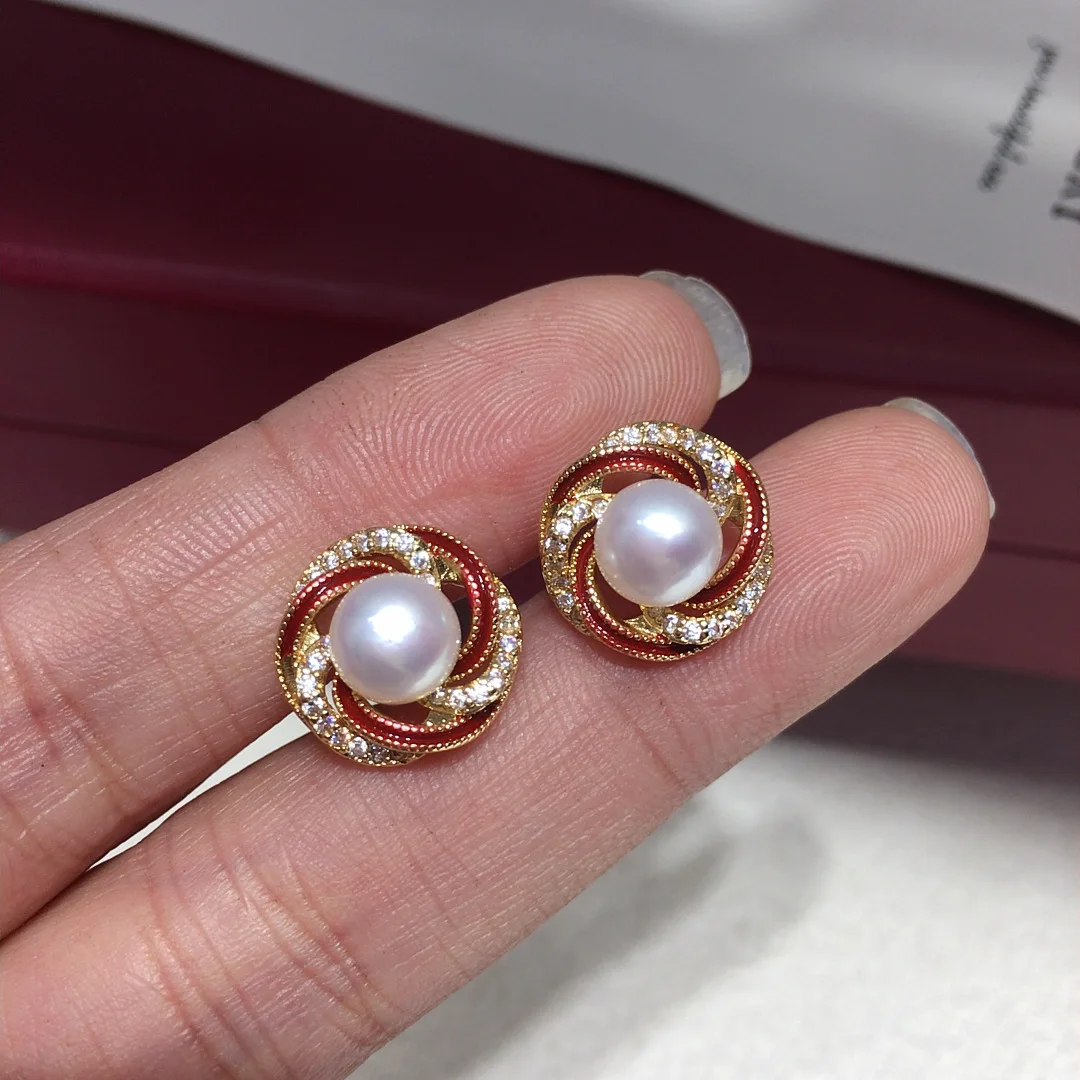 Gorgeous Bird's Nest Shaped Earrings with AAA Quality Natural South China Sea White Gray Pearls 8-9mm Women Earring