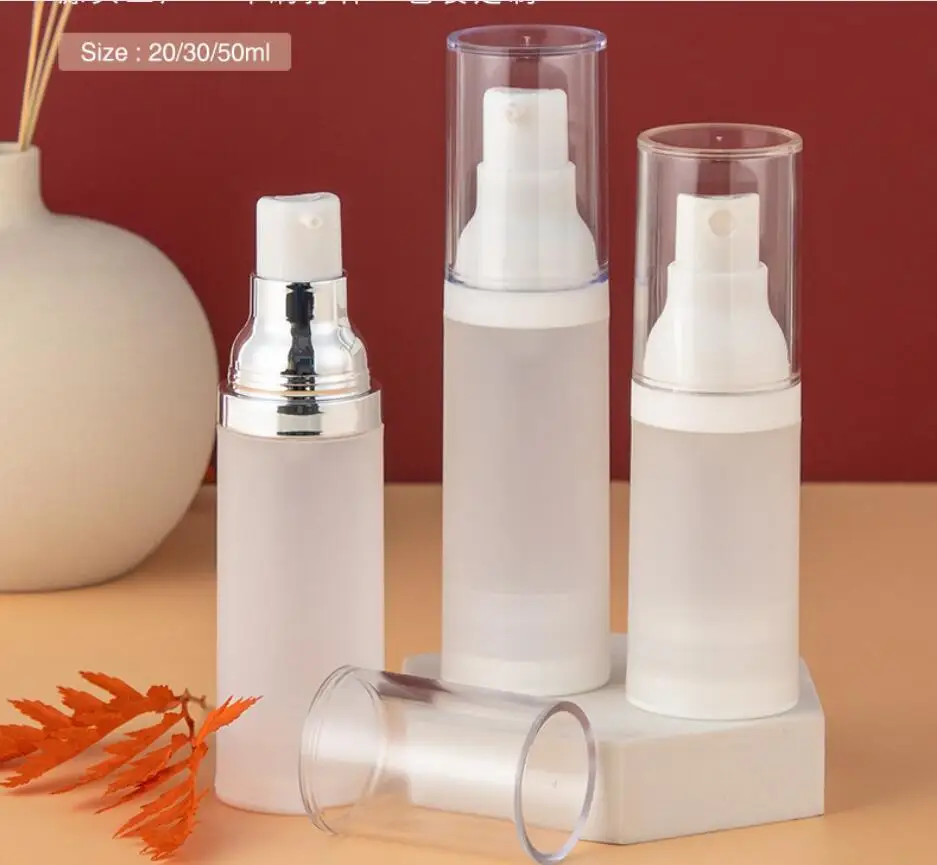 

20ml frosted airless bottle frosted body silver white pump clear lid serum/lotion/emulsion/foundation/essence cosmetic packing