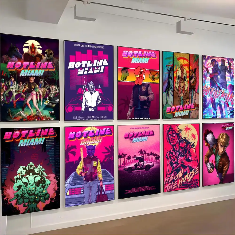 Hotline Miami Game Retro Action Poster Living Room Bedroom Party Bar Decor Moisture-proof Art Wall Painting