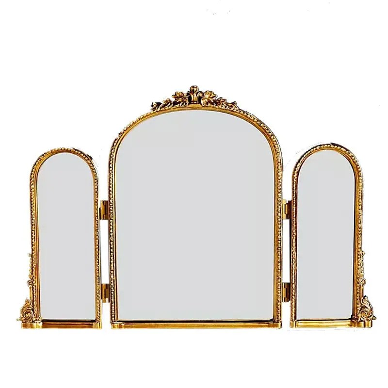 

Retro tri-fold makeup mirror high-end bedroom desktop vanity mirror