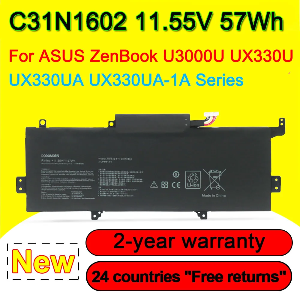 C31N1602 Laptop Battery For ASUS U3000U UX330UA UX330UA-1A UX330UA-FB018R FB161T Series 3ICP4/91/91 0B200-02090000 11.55V 57Wh