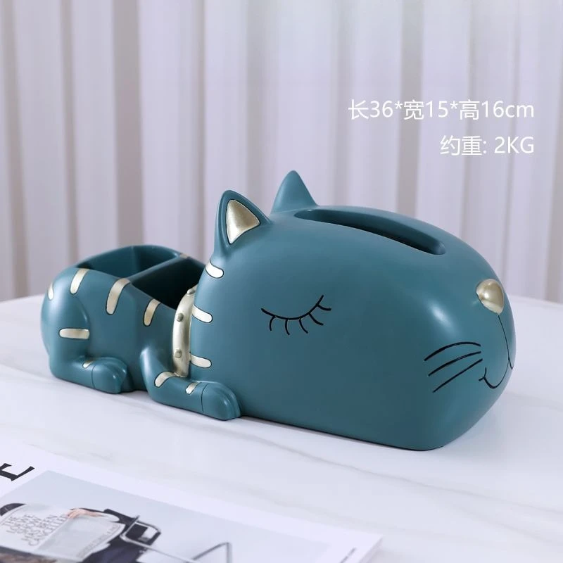Mesa de té con adorno de gato y gatito, caja de pañuelos multifuncional, cartón para comedor, sala de estar, almacenamiento creativo con control remoto
