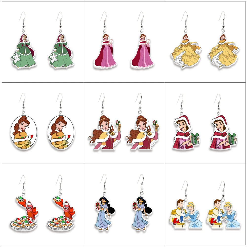 Christmas Disney Princess Resin Planar Dangle Earrings Flat Back Ear Stud for Decoration Gift Party Decoration