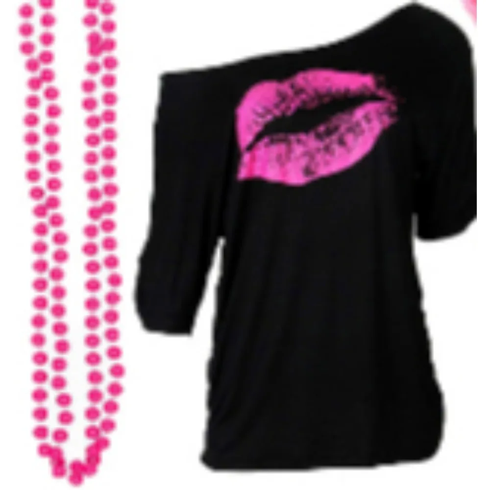 80\'s Head Button Glasses Earrings Bracelet Velvet Sash Gloves Kneepad Fanny Pack T-Shirt Skirt Bead Chain 11 Piece Set