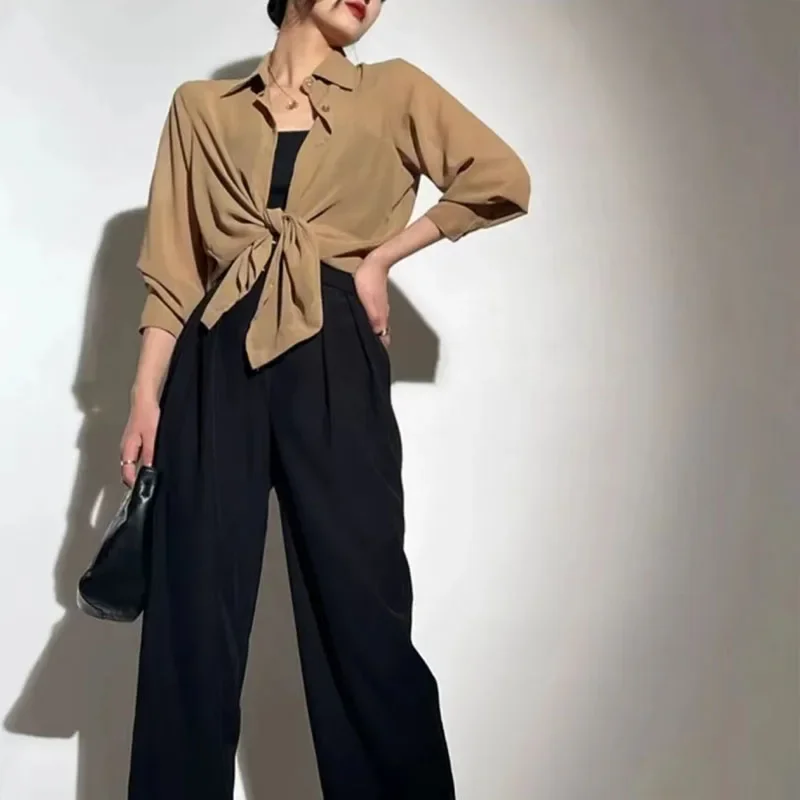 SMVP بلوزة شيفون للنساء 2025 جديد الصيف بقماش شفاف كم طويل قمصان الحماية من الشمس الكورية موضة مكتب سيدة قميص بلايز #6