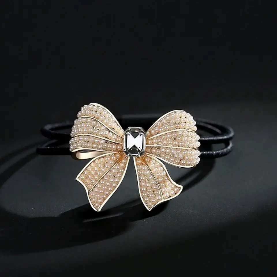 ربطة شعر أنيقة على شكل فيونكة لؤلؤية للفتيات على شكل ذيل حصان كوري، أربطة شعر مرنة للنساء، عصابات رأس #5