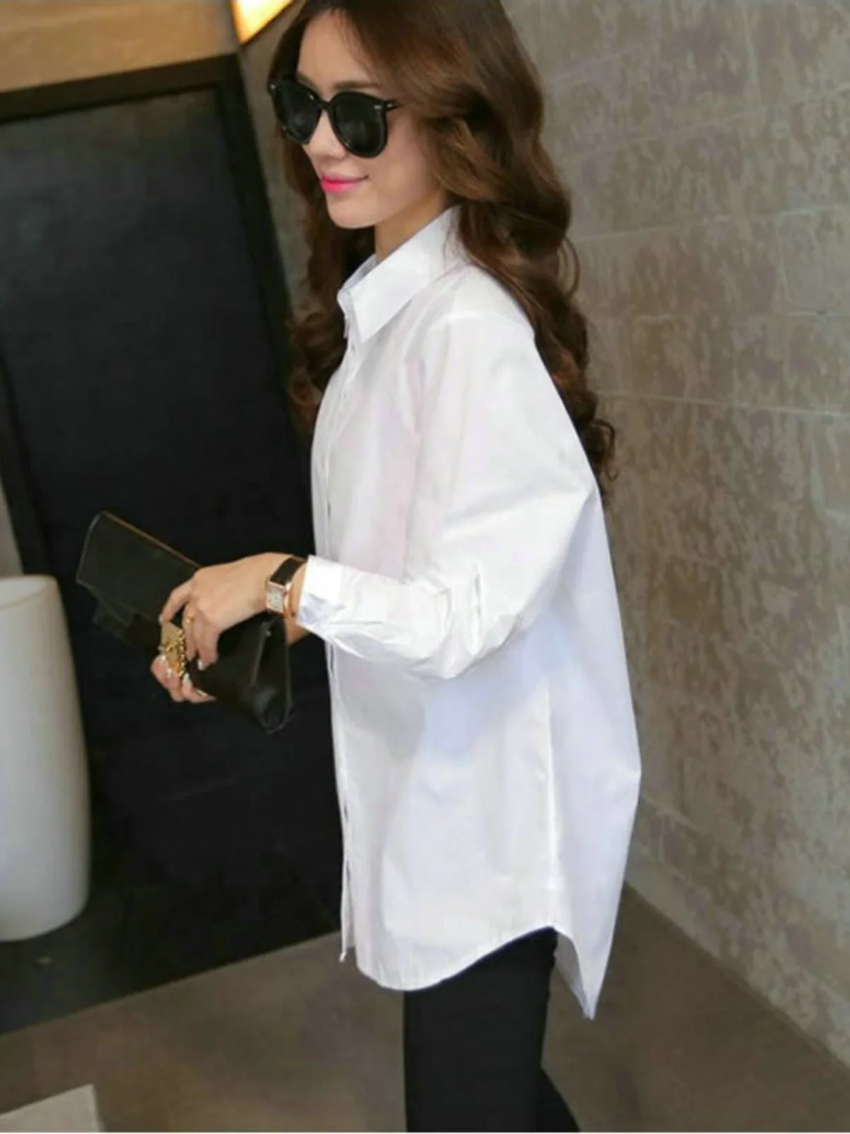 

Women's Mid-Length irt Cover Butt Long Sve Korean Sle Faionable Base Layer Polyester Spring Autumn Seasonal Top