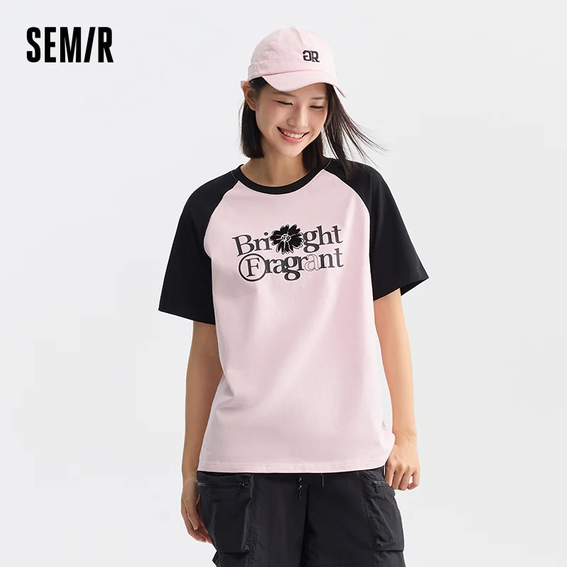 

Semir Women's Oversized Graphic Short Sleeve Tee Longline Summer Raglan Sleeve Color Block Trendy Top