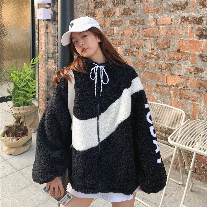 Women Winter Designer Letter Coat Oversizes Girlfriend Style Warm Thick Faux Fur Teddy Hoodies Loose Shaggy Jackets Outerwear