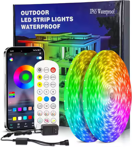 100FT Outdoor Led Strip Lights Waterproof, Bluetooth App Control RGB Exterior 50m Led Rope Lights for Deck,Balcony,Roof Garden
