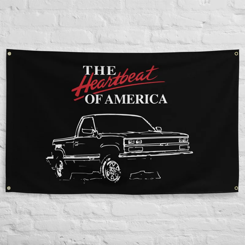 1990 Chevy K1500 camioneta latido del corazón de América garaje oficina hombre cueva bandera bandera