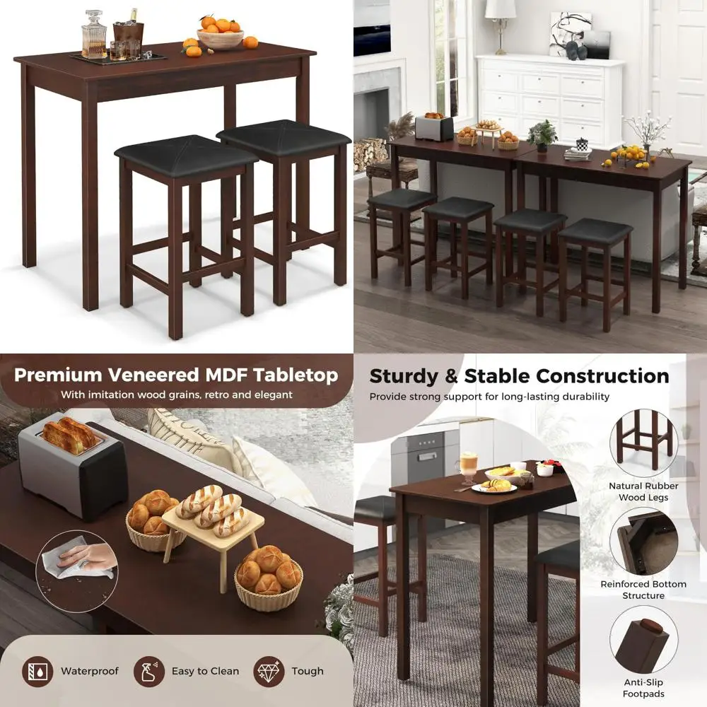 compact 2-person counter height dining set with wooden legs for breakfast nook
