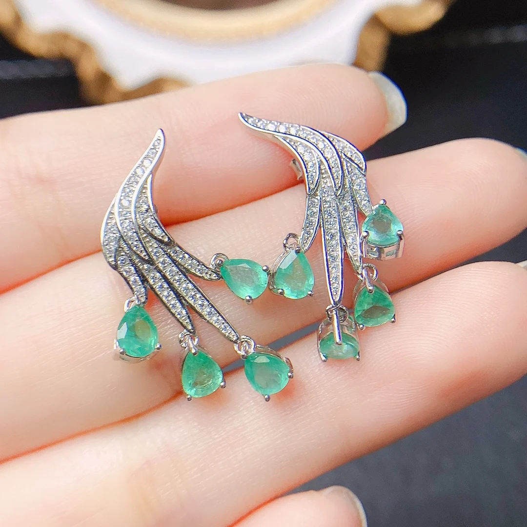 FS Inlay 4*5 Natural Emerald S925 Sterling Silver Earrings for Women Fine Fashion Charm Weddings Certificate Jewelry MeiBaPJ