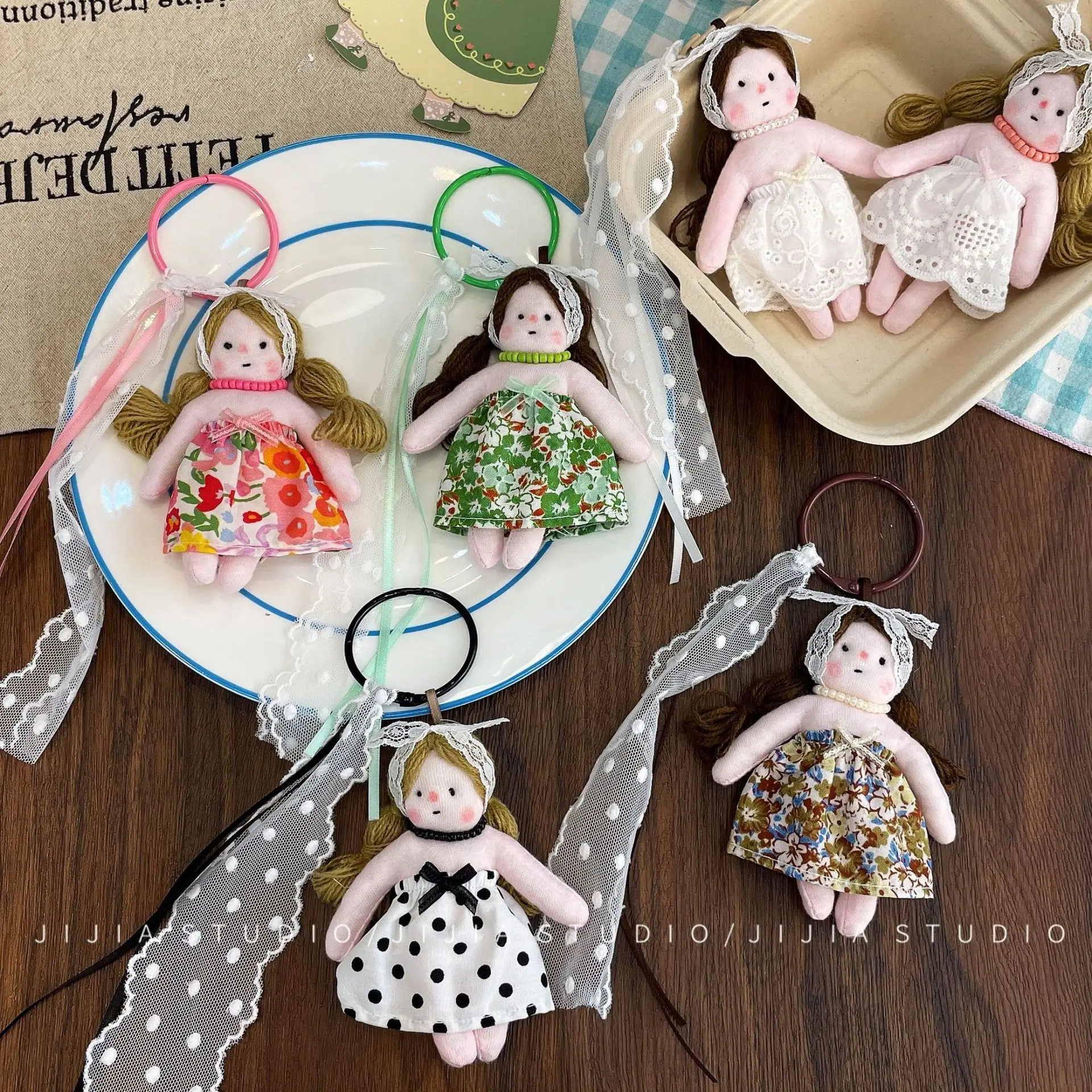 Mini Plush Doll Keychain Floral Dress Chubby Soft Stuffed Adorable Pendant for Backpack Purse Suitcase Phone Decoration Gift