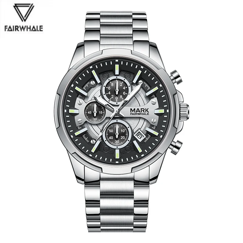 Mark Fairwhale 5028 relojes de cuarzo para hombre multifuncional impermeable luminoso deportes moda negocios elegante reloj de pulsera para hombre