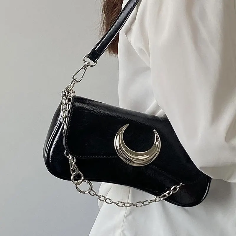 Fashion Design Women\'s Underarm Bag Moon Locking Buckle Female Shoulder Bag PU Leather Ladies Crossbody Bags Purse Handbags