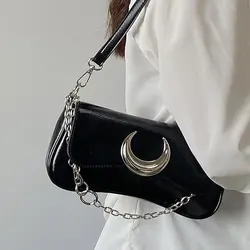 Fashion Design Women's Underarm Bag Moon Locking Buckle Female Shoulder Bag PU Leather Ladies Crossbody Bags Purse Handbags