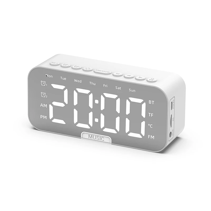 Desktop Alarm Clock Bluetooth Wireless Speaker Mini LED Mirror Digital Clock Mobile Phone Speaker Gift Stereo Sound Effect