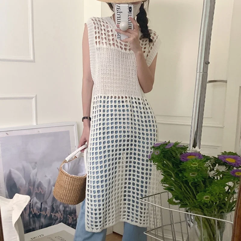 Retro Letnia ażurowa okrągła kamizelka Ne Me z dzianiny Dr Chic Svel z wysokim stanem, średniej długości, koreański styl Sle Dr