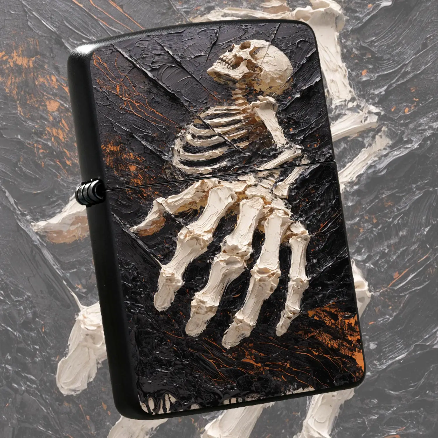 Impasto Skeleton Art Lighter Textured Dark Aesthetic Creative Accessory Portable Stylish Daily Carry Item Unique Atmospheric Trendy Collectible Present for All Scenarios Gifting for Art Lovers and Enthusiasts A Humorous And Interesting Lig