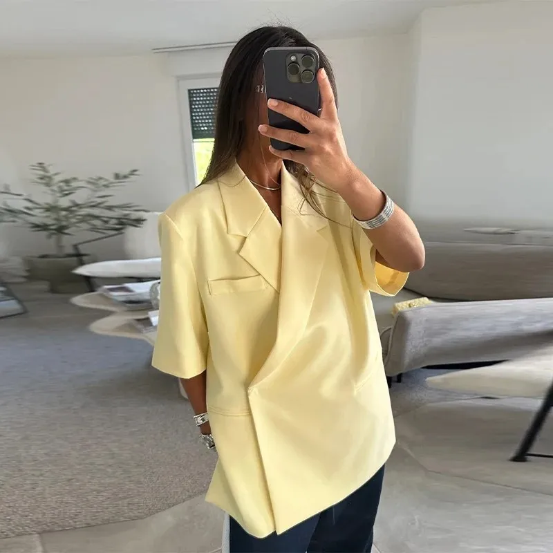 

Casual Loose Blazer Woman 2025 New Summer Spring Fashion Elegent Button Notched Collar Jacket Coat Chic Office Lady Outerwear