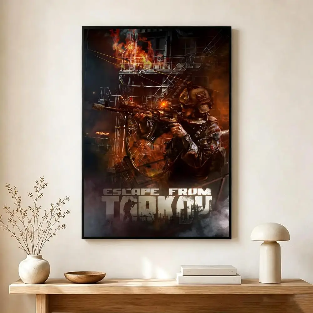 Tense Game E-Escape From Tarkov Poster Lightweight Self‑Adhesive PP Wall Decal for Study Living Room Bedroom Decor Gift