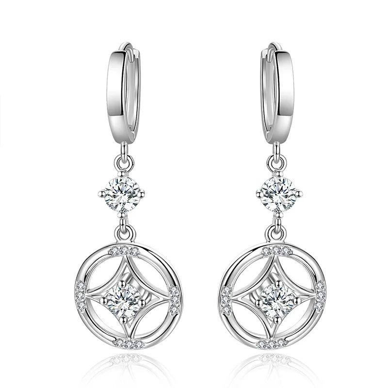 925 Sterling Silver Earrings Jewelry High Quality Retro Simple Pattern Purple White Zircon Silver Earrings