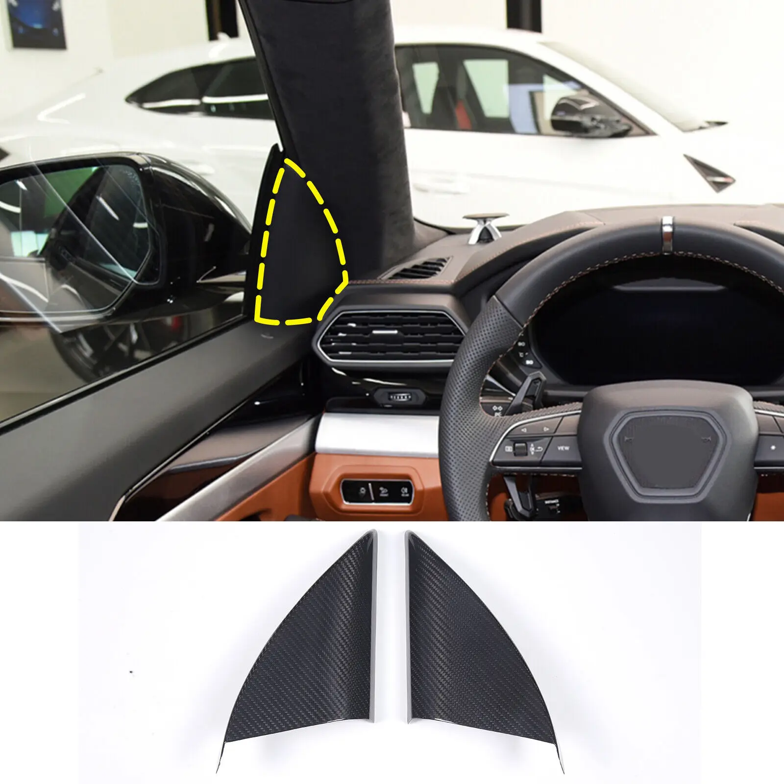 

Dry Carbon Fiber Car Interior Door Triangle A Pillar Cover Trim Fit For LAMBORGHINI URUS 2018-2021