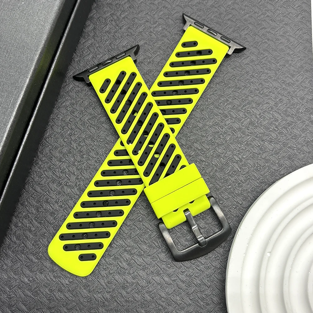Ademende siliconen horlogeband voor Apple Watch Ultra 3/2/Ultra, Series 11 10 9 8 7 6 5 4 3 2 1, SE SE2/3, 38/40/41/42/44/45/46/49mm. Stijlvolle zachte vervangende polsband voor dagelijks gebruik,