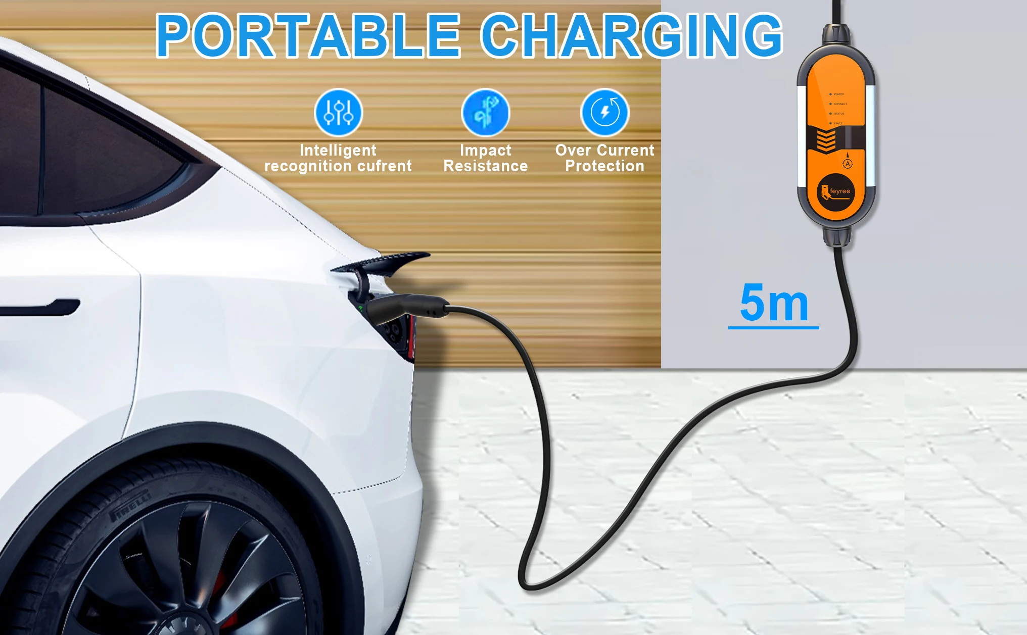 テスラ車用 feyree EV 充電器 3.5KW 16A feyree EV 充電器 ポータブルEV