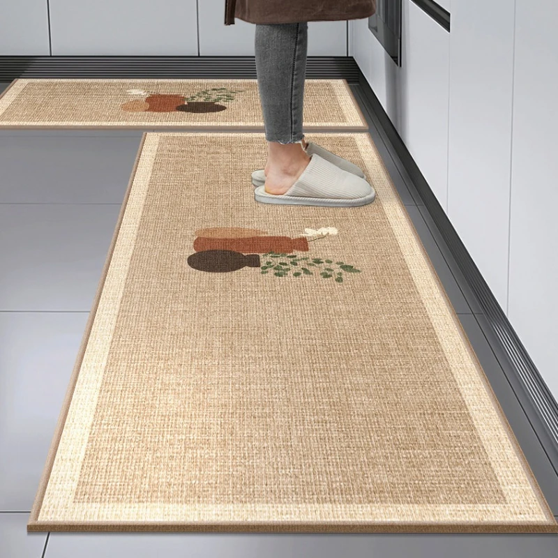 Kitchen Floor Mat Waterproof PVC Non-slip Oil-resistant Leather Rug Solid Color Long Strip Carpet Home Decoration Rugs 주방 깔개