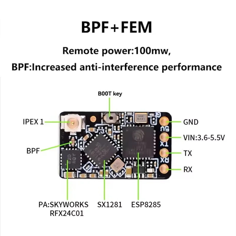 BETAFPV ELRS 2.4GHz NANO 2400 RX受信機 長距離 FPVドローン用、SX1281+ESP8285、100mW TX出力、IPEX1コネクタ、WiFiアップデート