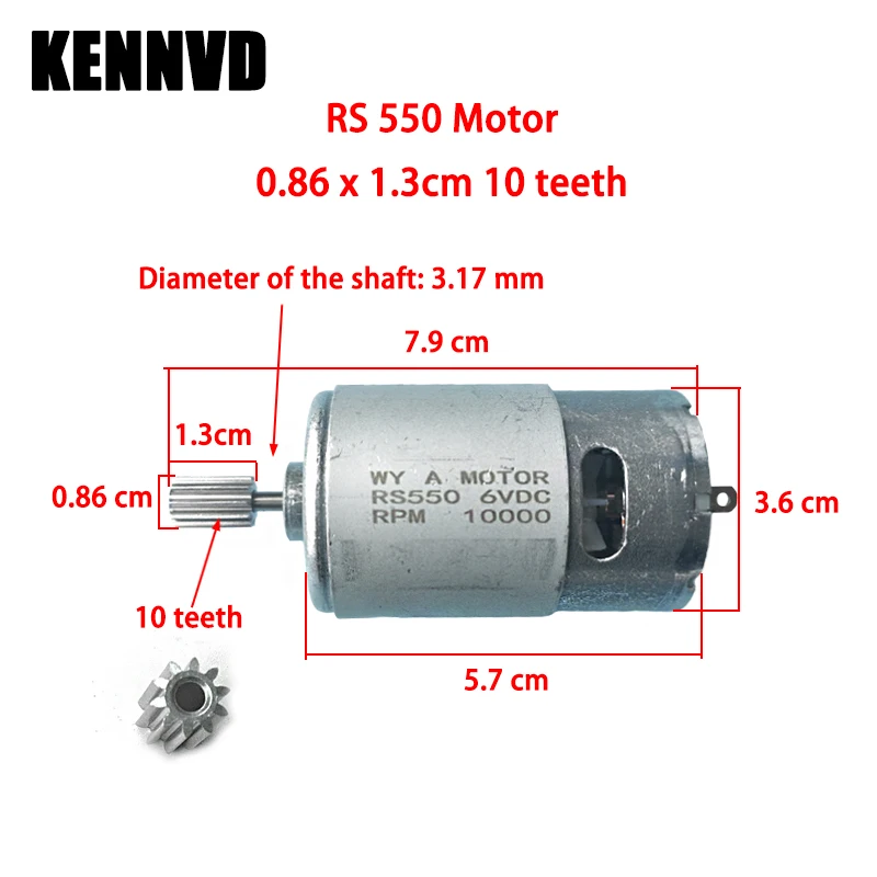 10T RS550 570 12V 24V 10 Teeth Children's Electric Ride on Toys Car Vehicle High-Speed DC Motor Engine Upgrade Parts Accessories