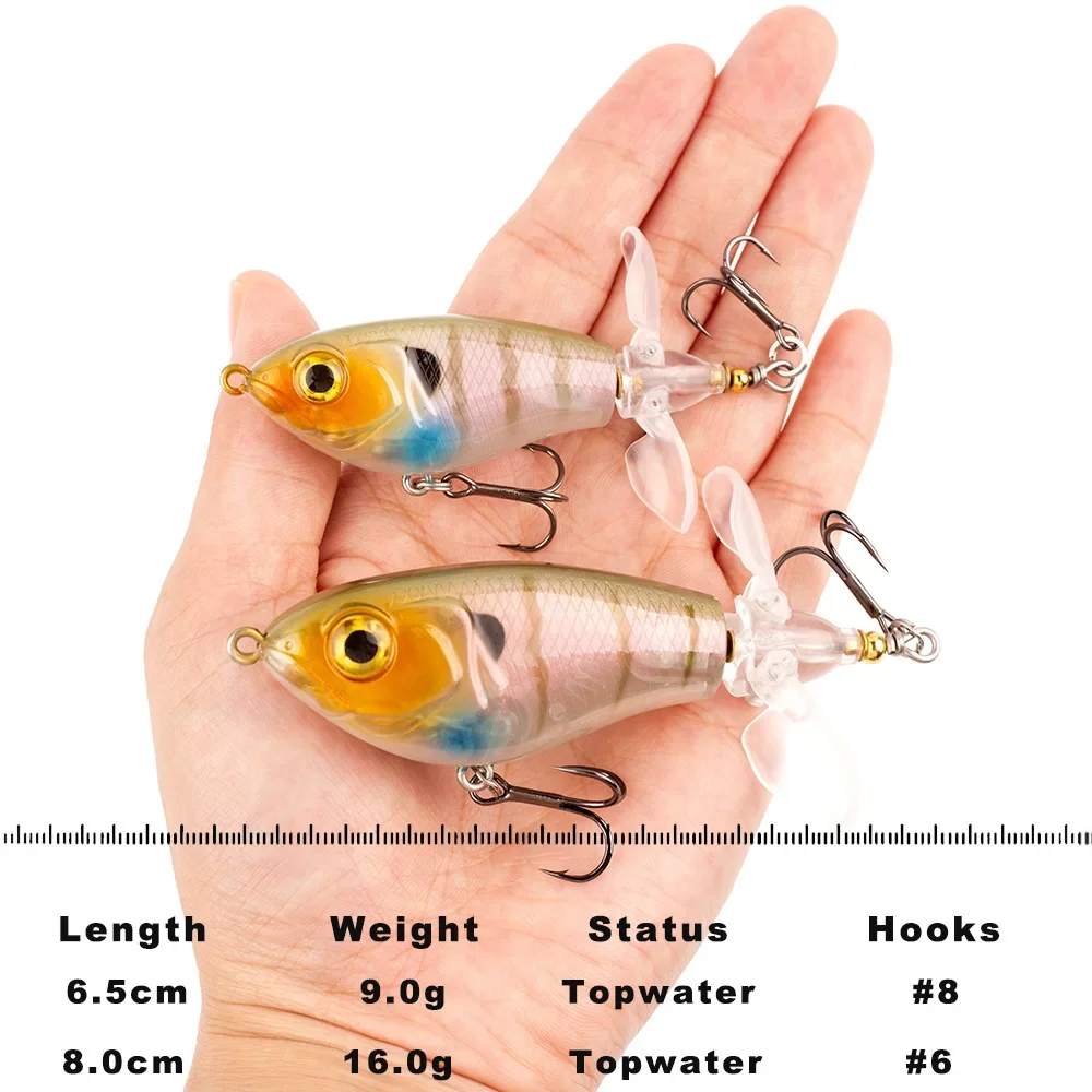 1pcs Topwater 65/80mm 9/16g Hard Popper Whopper Bait Soft Rotated Tail Plastic Pencil Artificial Fishing Lure Bass Pike Tackle