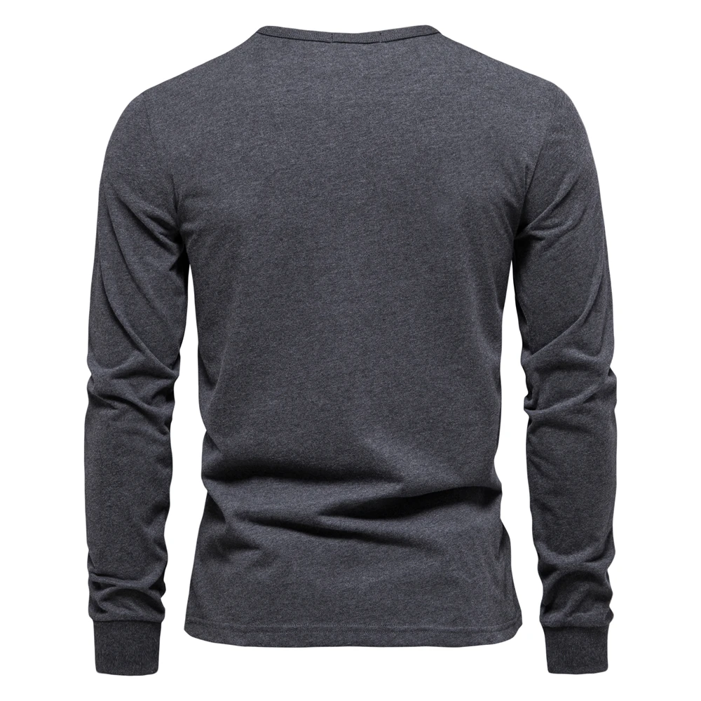 AIOPESON 100% Cotton Long Sleeve Men's T-shirt Solid Color Letter