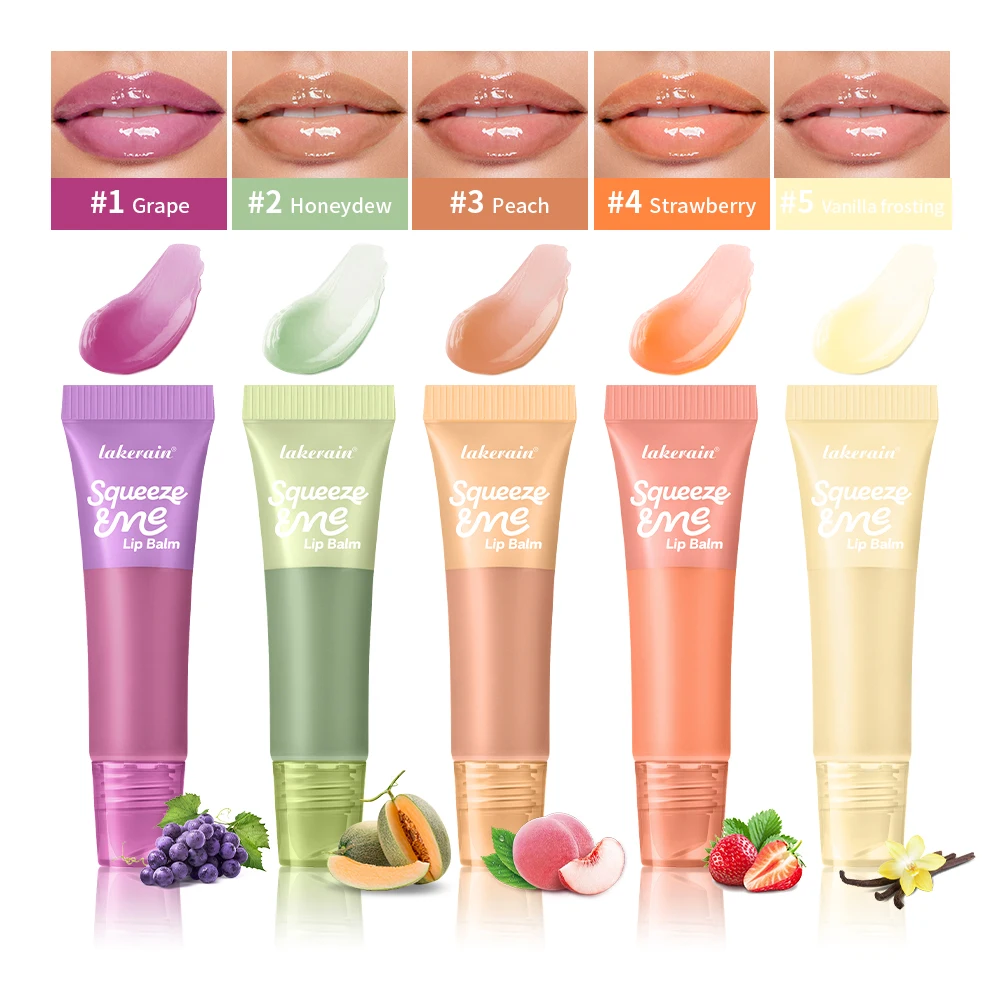 Lip Gloss Long Lasting Moisturizing Lip Balm with Hyaluronic Acid Sheer Strawberry Flavor Squeeze Tube Plumping Gloss Hydration