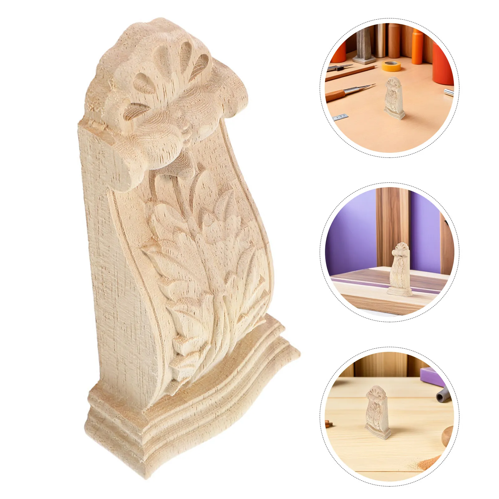 

4Pcs Decorative Wood Corbels Hand Carved European Style Rustic Mantel Shelf Brackets Solid Wood Carving Appliques for Villa