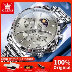 OLEVS 3653 Mens Watch Quartz Watch Multifunctional Chronograph Watch For Men 30M Waterproof Luminous Moon Phase Box Original